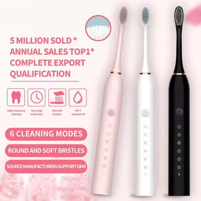 Sonic Electric Toothbrush 3 Brush Heads for Adults IPX7 Waterproof Dupont Brush Head USB Rechargeable High Frequency Cleaning